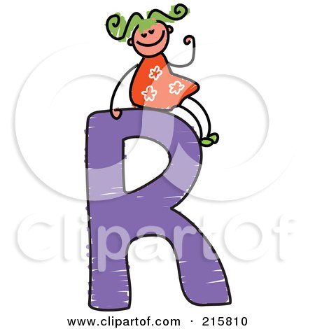 Royalty-Free (RF) Clipart Illustration of a Childs Sketch Of A Girl On Top Of A Capital Letter R by Prawny