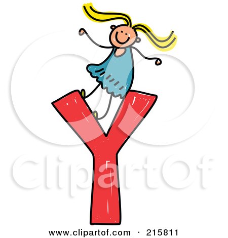 Royalty-Free (RF) Clipart Illustration of a Childs Sketch Of A Girl On Top Of A Capital Letter Y by Prawny