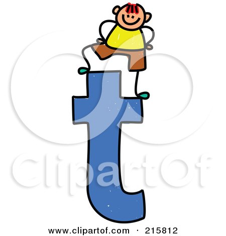 Royalty-Free (RF) Clipart Illustration of a Childs Sketch Of A Boy On Top Of A Lowercase Letter T by Prawny