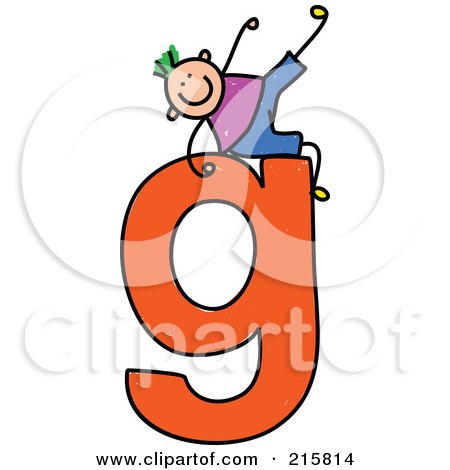 Royalty-Free (RF) Clipart Illustration of a Childs Sketch Of A Boy On Top Of A Lowercase Letter G by Prawny