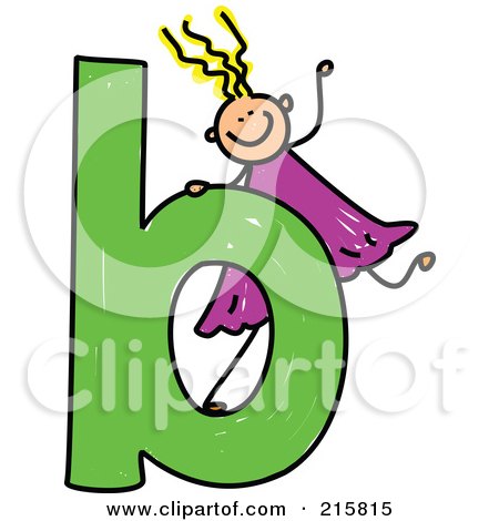 Royalty-Free (RF) Clipart Illustration of a Childs Sketch Of A Girl Behind A Lowercase Letter B by Prawny
