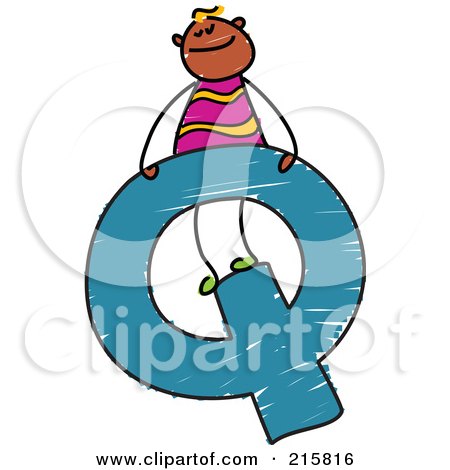 Royalty-Free (RF) Clipart Illustration of a Childs Sketch Of A Boy On Top Of A Capital Letter Q by Prawny