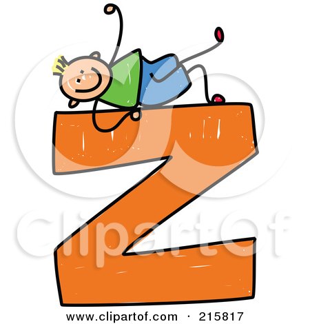 Royalty-Free (RF) Clipart Illustration of a Childs Sketch Of A Boy On A Lowercase Letter Z by Prawny