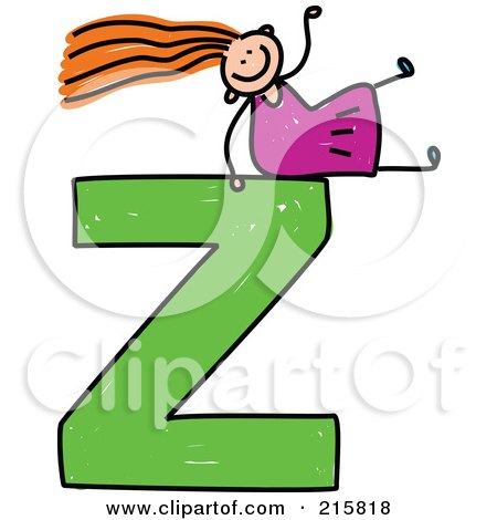 Royalty-Free (RF) Clipart Illustration of a Childs Sketch Of A Girl On Top Of A Capital Letter Z by Prawny
