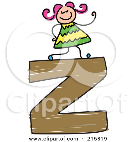 Royalty-Free (RF) Clipart Illustration of a Childs Sketch Of A Girl On Top Of A Lowercase Letter Z by Prawny