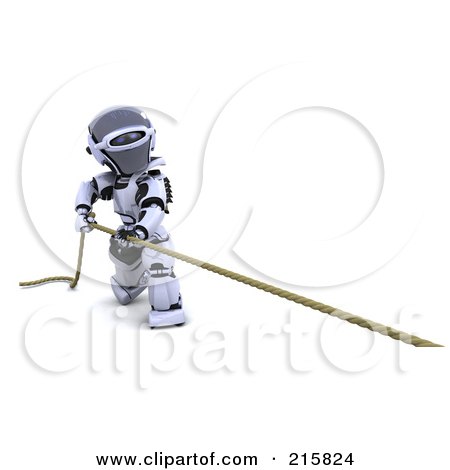 Royalty-Free (RF) Clipart Illustration of a 3d Robot Pulling A Rope by KJ Pargeter