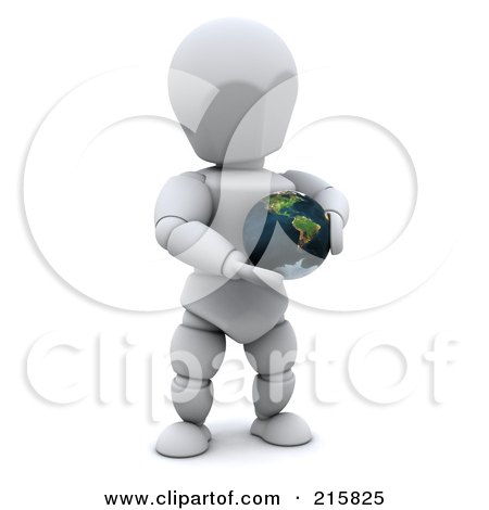 Royalty-Free (RF) Clipart Illustration of a 3d White Character Holding A Small Globe by KJ Pargeter