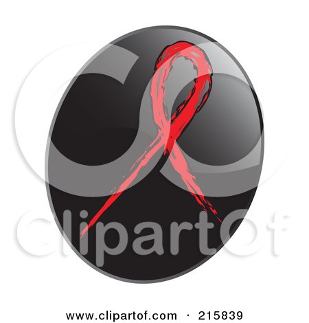 Royalty-Free (RF) Clipart Illustration of a Red Awareness Ribbon On A Shiny Black App Icon Button by inkgraphics