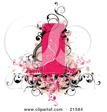 Clipart Illustration of a Blank Pink For Copyspace With Black And Pink Vines Over Beige Splatters On A White Background by OnFocusMedia