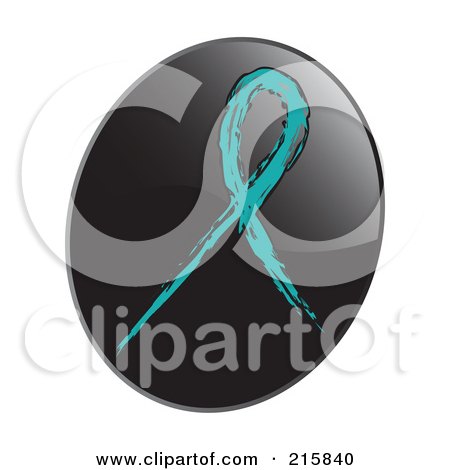 Royalty-Free (RF) Clipart Illustration of a Teal Awareness Ribbon On A Shiny Black App Icon Button by inkgraphics