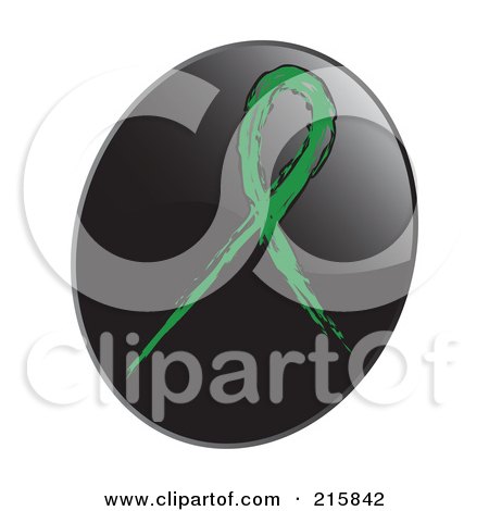 Royalty-Free (RF) Clipart Illustration of a Green Awareness Ribbon On A Shiny Black App Icon Button by inkgraphics