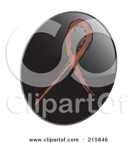 Royalty-Free (RF) Clipart Illustration of a Brown Awareness Ribbon On A Shiny Black App Icon Button by inkgraphics