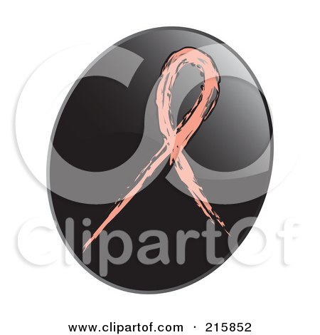 Royalty-Free (RF) Clipart Illustration of a Peach Awareness Ribbon On A Shiny Black App Icon Button by inkgraphics