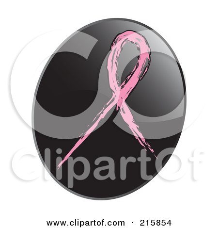 Royalty-Free (RF) Clipart Illustration of a Pink Awareness Ribbon On A Shiny Black App Icon Button by inkgraphics