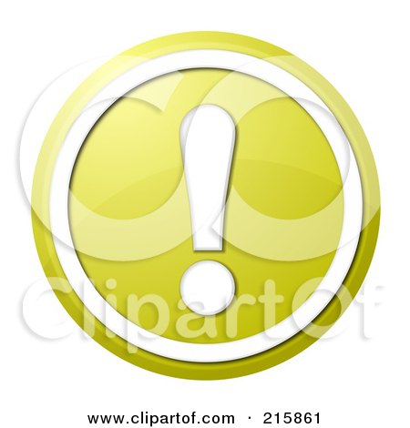 Royalty-Free (RF) Clipart Illustration of a Round Yellow And White Shiny Exclamation Point Button Icon by oboy