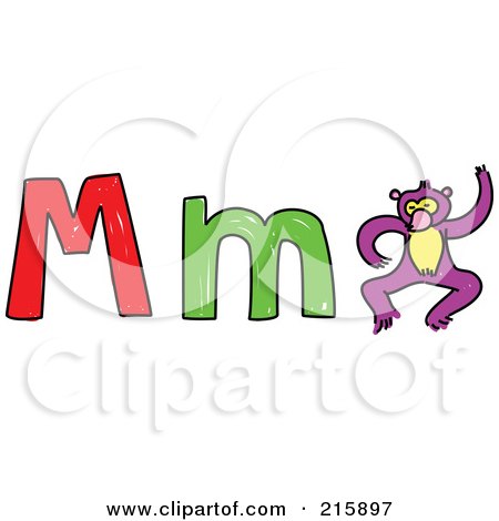Royalty-Free (RF) Clipart Illustration of a Childs Sketch Of A Capital And Lowercase Letter M With A Monkey by Prawny