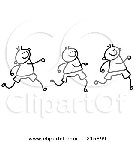 Royalty-Free (RF) Clipart Illustration of a Childs Sketch Of Black And White Boys Marching by Prawny