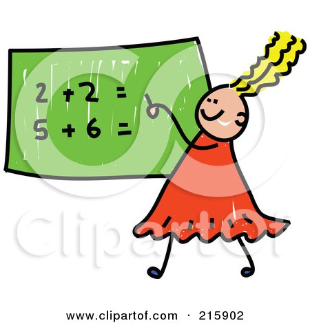 Royalty-Free (RF) Clipart Illustration of a Childs Sketch Of A Girl Doing Math On A Chalk Board by Prawny