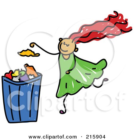 Royalty-Free (RF) Clipart Illustration of a Childs Sketch Of A Girl Putting Garbage In A Can by Prawny