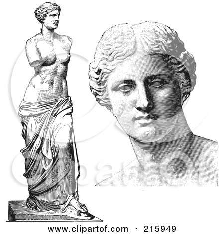 Royalty-Free (RF) Clipart Illustration of a Digital Collage Of Face And Full Body Aphrodite Statues by BestVector