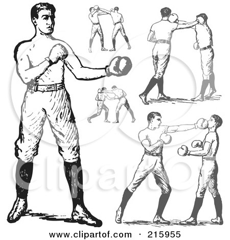 Royalty-Free (RF) Clipart Illustration of a Digital Collage Of Black And White Vintage Boxers by BestVector