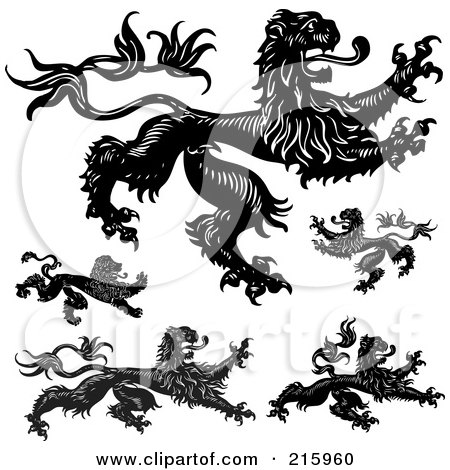 Royalty-Free (RF) Clipart Illustration of a Digital Collage Of Black And White Gothic Lions by BestVector