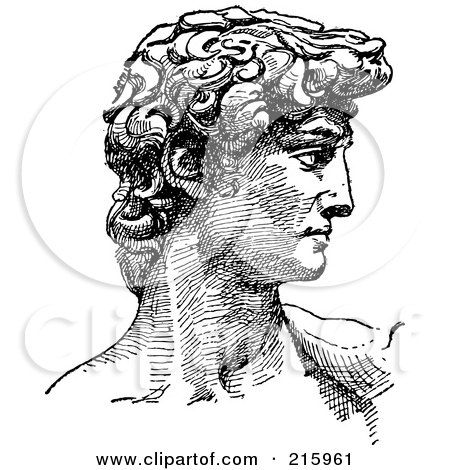 Royalty-Free (RF) Clipart Illustration of a Black And White Sketch Of Michelangelo's David With The Face In Profile by BestVector