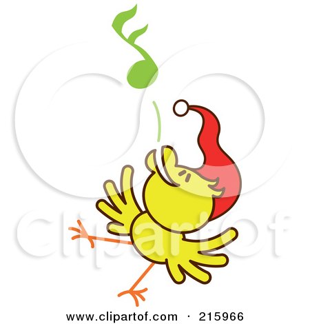 Royalty-Free (RF) Clipart Illustration of a Yellow Christmas Chicken Wearing A Santa Hat And Singing Carols - 6 by Zooco