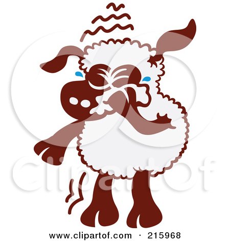 Royalty-Free (RF) Clipart Illustration of a Sad Cartoon Sheep Wiping Away Tears by Zooco