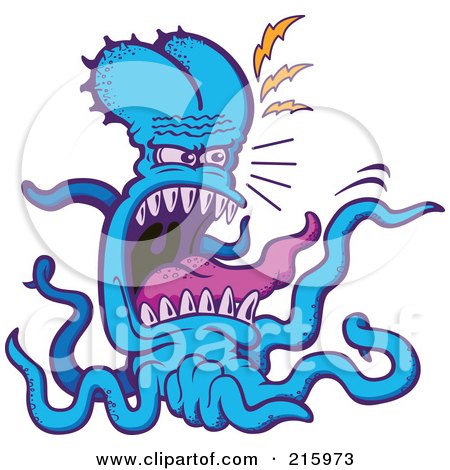 Royalty-Free (RF) Clipart Illustration of a Mad Blue Octopus Monster Screaming by Zooco