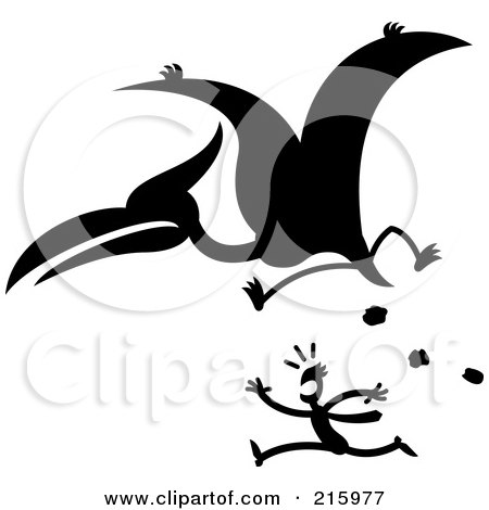 Royalty-Free (RF) Clipart Illustration of a Silhouetted Pterodactyl Chasing A Man by Zooco