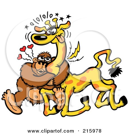 Royalty-Free (RF) Clipart Illustration of an Infatuated Gorilla Hugging A Giraffe by Zooco