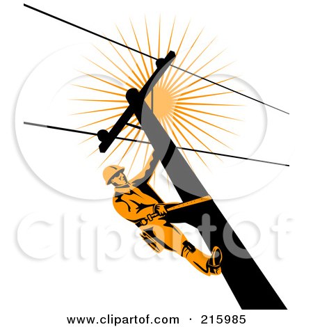 Royalty-Free (RF) Clipart Illustration of a Lineman On A Pole - 7 by patrimonio