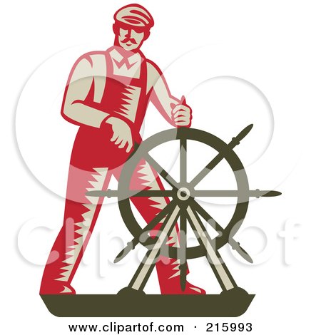Royalty-Free (RF) Clipart Illustration of a Retro Captain Steering A Helm by patrimonio