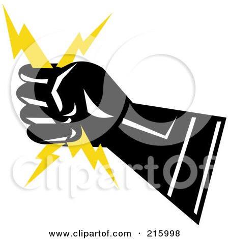 Royalty-Free (RF) Clipart Illustration of a Lineman Symbol Of A Hand Holding Lightning by patrimonio