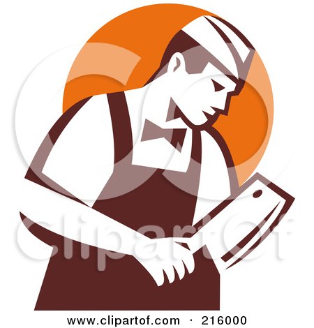 Royalty-Free (RF) Clipart Illustration of a Retro Butcher Holding A Cleaver Knife by patrimonio