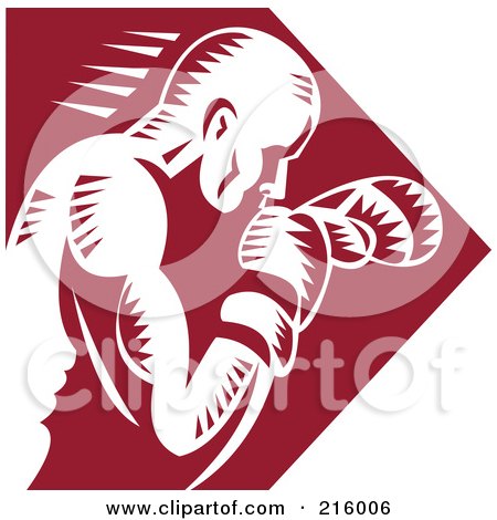 Royalty-Free (RF) Clipart Illustration of a Retro Boxer Throwing Punches by patrimonio