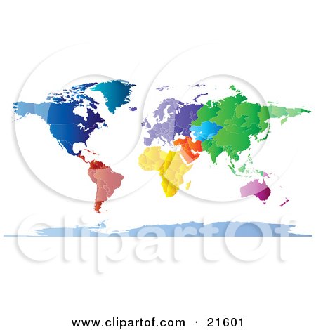 Clipart Illustration Graphic of a Map Of The Continents And Borders Of The Countries Of The Earth In Colorful Tones by Tonis Pan