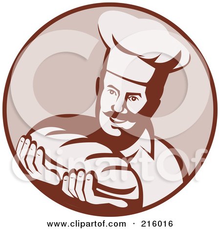 Royalty-Free (RF) Clipart Illustration of a Chef Holding Bread Logo by patrimonio