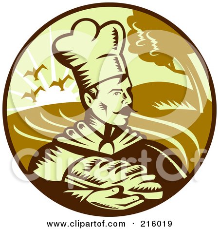 Royalty-Free (RF) Clipart Illustration of a Baker Holding Bread Logo by patrimonio