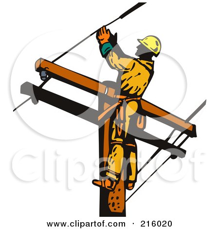 Royalty-Free (RF) Clipart Illustration of a Lineman On A Pole - 17 by patrimonio