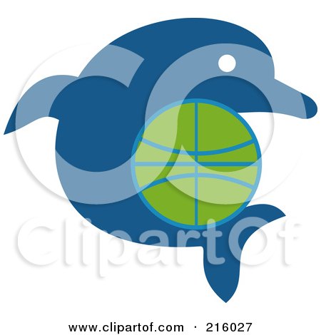Royalty-Free (RF) Clipart Illustration of a Blue Dolphin With A Basketball by patrimonio