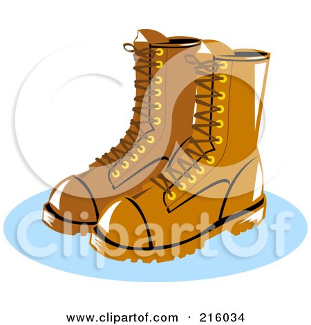 Royalty-Free (RF) Clipart Illustration of a Pair Of Brown Lineman Boots by patrimonio