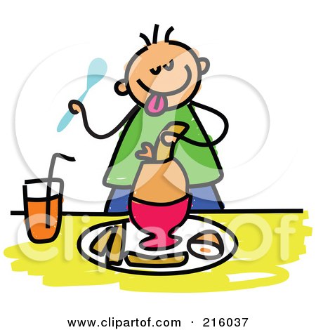 Royalty-Free (RF) Clipart Illustration of a Childs Sketch Of A Boy Eating Breakfast by Prawny