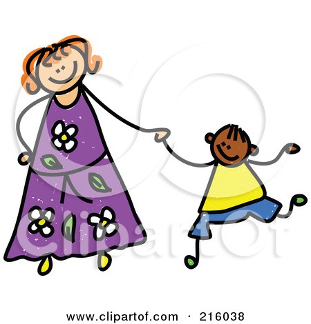 Royalty-Free (RF) Clipart Illustration of a Childs Sketch Of A Mother Holding Hands With Her Boy by Prawny