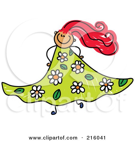 Royalty-Free (RF) Clipart Illustration of a Childs Sketch Of A Girl In A Floral Dress by Prawny