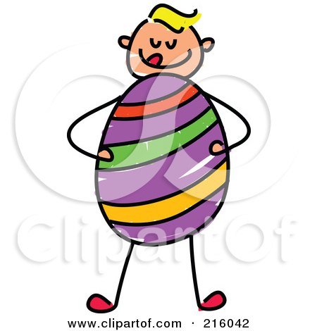 Royalty-Free (RF) Clipart Illustration of a Childs Sketch Of A Boy Holding A Huge Easter Egg by Prawny