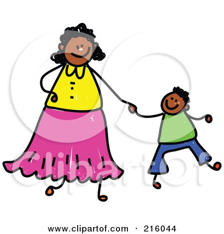 Royalty-Free (RF) Clipart Illustration of a Childs Sketch Of A Black Mother Holding Hands With Her Son by Prawny