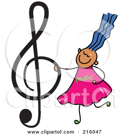 Royalty-Free (RF) Clipart Illustration of a Childs Sketch Of A Girl Holding A Treble Clef by Prawny