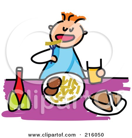 Royalty-Free (RF) Clipart Illustration of a Childs Sketch Of A Boy Eating Lunch by Prawny